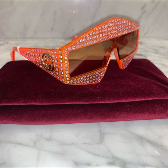 NEW AUTH GUCCI CRYSTAL HOLLYWOOD FOREVER ORANGE GG0357S 0357S 002 - Picture 7 of 14